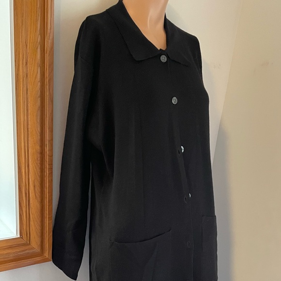 NWOT 🧶 L XL Paris boutique wool mix knit black sweater dress duster coat jacket - Picture 2 of 9